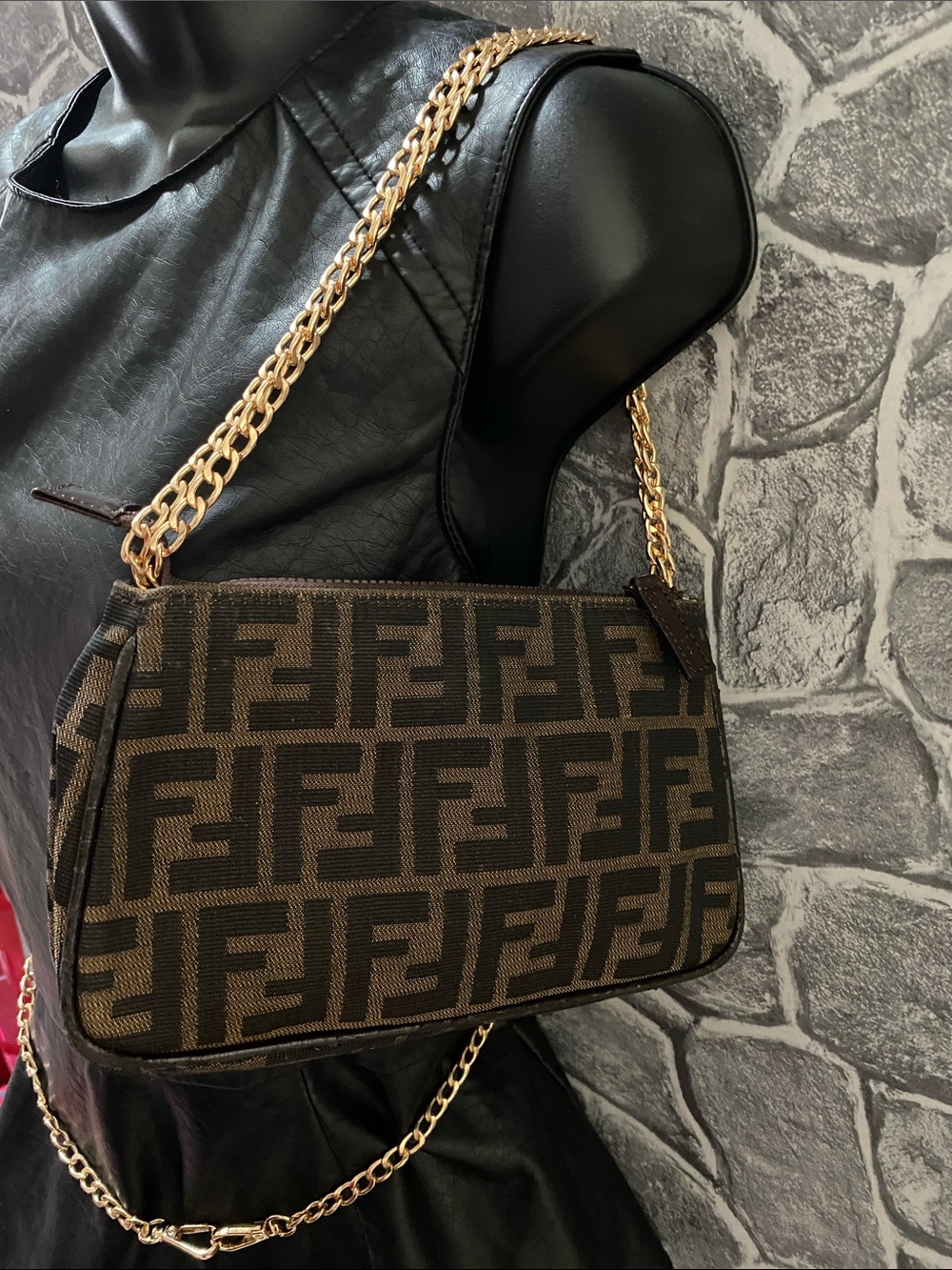 Authentic Fendi Zucca Brown FF Monogram Accessories Pochette Bag
